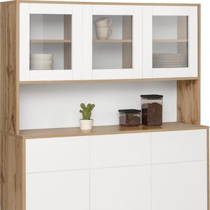 Buffet HOME AFFAIRE Skandi Schränke Gr. B/H/T: 120 cm x 165 cm x 39 cm, 6 St., weiß (weiß, eiche) Anrichten Buffets 3 Glastüren, Holztüren und Schubkasten, Breite 120 cm, Höhe 165 cm
