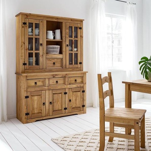 Buffetaufsatz 132 x 105 x 32cm Braun/Beige/Kiefer Natur