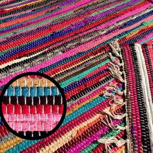 Bunter Teppich Handgewebt aus Indien Restbaumwolle Kelim in diverse Größen