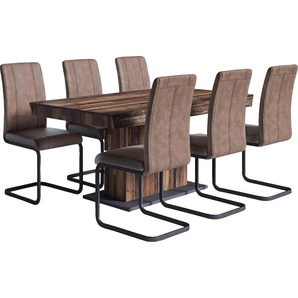 Essgruppe BYLIVING Sitzmöbel-Sets Gr. B/H/T: 160 cm x 99 cm x 56 cm, Kunstleder, Einlegeplatte, Ausziehbar, braun (braun, braun, schwarz) Essgruppen