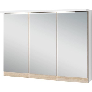 Spiegelschrank BYLIVING Marino Schränke Gr. B/H/T: 80 cm x 60 cm x 20 cm, 3 St., weiß (weiß, sonoma eichefarben) Bad-Spiegelschränke Breite 80 cm, mit soft close Türen, inklusive LED Beleuchtung