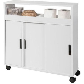 BZR02-W Nischenschrank mit offener Ablage Badrollwagen Seitenschrank Badezimmerregal Badschrank mit Rollen weiß BHT ca.: 70x71x20cm