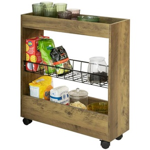 BZR46-N Nischenregal mit 3 Etagen Küchenregal mit Rollen Badrollwagen Badezimmerregal Badschrank Nischenwagen Ordnungswagen Rollwagen schmales Regal Vintage BHT ca.:20x70x60cm