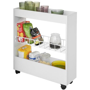 BZR46-W Nischenregal mit 3 Etagen Küchenregal mit Rollen Badrollwagen Badezimmerregal Badschrank Nischenwagen Ordnungswagen Rollwagen schmales Regal weiß BHT ca.:20x70x60cm