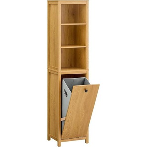 BZR95-SN Hochschrank Badezimmer Schrank Badschrank schmal mit Wäschesack Wäscheschrank Badregal Badezimmerschrank Badezimmermöbel Dunkelnatur bht ca.