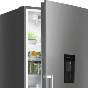 C (A bis G) HANSEATIC Kühl-/Gefrierkombination HKGK18560CNFWDI Kühlschränke NoFrost, Wasserspender, Türalarm Gr. Rechtsanschlag, silberfarben (edelstahlfarben) Kühl-Gefrierkombinationen