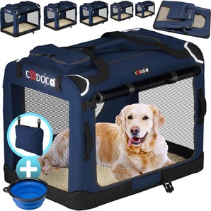 CADOCA® Hundebox Hundetransportbox faltbar robust M 60x42x44cm atmungsaktiv Transporttasche Haustiertransportbox Hundetragetasche Navy Blau 28128