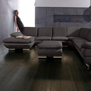 CALIA ITALIA Wohnlandschaft Glamour, italienische Designwohnlandschaft, extrakomfortabel bequem, für mehr Sitzkomfort, hochwertiger Lederbezug, U-Form, Designfuß