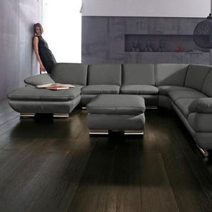 CALIA ITALIA Wohnlandschaft Glamour, italienische Designwohnlandschaft, extrakomfortabel bequem, für mehr Sitzkomfort, hochwertiger Lederbezug, U-Form, Designfuß
