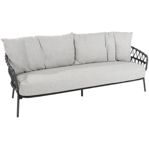 CALPI Living Sofa, Flat-Rope in Anthrazit, Edelstahlgestell, inkl. 3 Kissen in Hellgrau aus Olefin