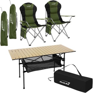 Campingmöbel Set 3tlg. Campingtisch faltbar Beige mit 2 Campingstühlen Khaki, Camping-Set für 2 Person mit Tragetasche, Alu Klapptisch mit 2