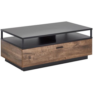 Cantus Couchtisch, Grau, Eiche, Metall, 1 Schubladen, rechteckig, Sockel, 65.5x45.0x115 cm, Stauraum, offenes Fach, Wohnzimmer, Wohnzimmertische,