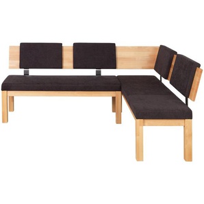 Cantus Eckbank, Buche, Dunkelbraun, Holz, Metall, Textil, Kernbuche, massiv, 5-Sitzer, L-Form, 200x160 cm, Stoffauswahl, seitenverkehrt erhältlich,