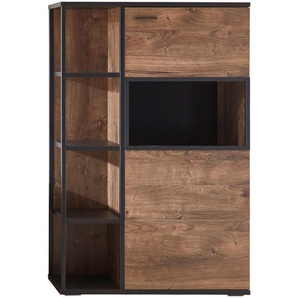 Cantus Highboard Bastian, Schwarz, Eiche, Dunkelgrau, Holzwerkstoff, 6 Fächer, 90x140x37 cm, Beimöbel erhältlich, stehend, Wohnzimmer, Kommoden & Sideboards, Highboards