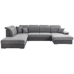 Cantus Wohnlandschaft, Grau, Dunkelgrau, Textil, Füllung: Schaumstoff, U-Form, 365x263 cm, Bettkasten erhältlich, Stoffauswahl, Bettfunktion Rücken