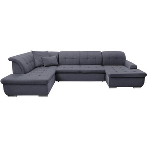 Cantus Wohnlandschaft, Grau, Textil, Uni, 5-Sitzer, U-Form, Ottomane links, 342x208 cm, Made in EU, seitenverkehrt erhältlich, Hocker Rücken echt,