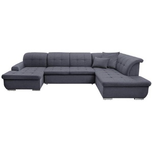 Cantus Wohnlandschaft, Grau, Textil, Uni, 5-Sitzer, Ottomane links, U-Form, 342x208 cm, Stoffauswahl, seitenverkehrt erhältlich, Hocker Rücken echt, Wohnzimmer, Sofas & Couches, Wohnlandschaften, Wohnlandschaften in U-Form