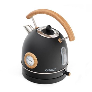 Caprizze - Wasserkessel Nara 2200 w Edelstahl mit integriertem Thermometer Fassungsvermögen 1,8 l Mattschwarz und Holzeffekt