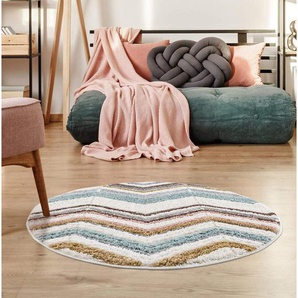 Carpet City Hochflor-Teppich Focus 3009, rund, Höhe: 20 mm, Boho-Teppich, Hochtief-Muster/ 3D-Effekt, für Wohnzimmer, Schlafzimmer