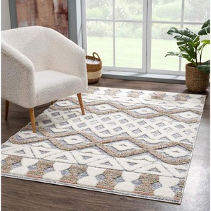 Carpet City Hochflor-Teppich Focus 3050, rechteckig, Höhe: 20 mm, Läufer, Boho, Hochtief-Muster/ 3D-Effekt, für Wohnzimmer, Schlafzimmer