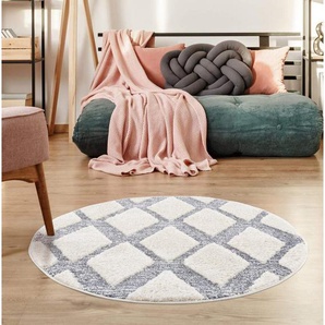 Carpet City Hochflor-Teppich Focus 4497, rund, Höhe: 20 mm, Boho-Teppich, Hochtief-Muster/ 3D-Effekt, für Wohnzimmer, Schlafzimmer