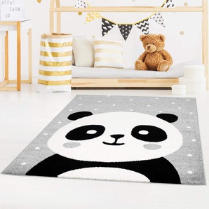 carpet city Kinderteppich Bubble Kids Flachflor Panda-Bär, weiß gepunktet in Grau für Kinderzimmer; Größe: 160x225 cm