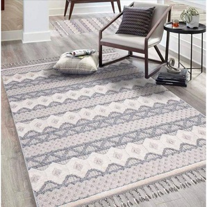 Carpet City Hochflor-Teppich Valencia 728, rechteckig, Höhe: 20 mm, Läufer, Boho-Stil, 3D-Effekt, Relief, Hoch-Tief-Struktur, mit Fransen