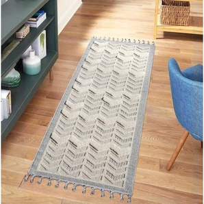 Carpet City Hochflor-Teppich VALENCIA 920, rechteckig, Höhe: 20 mm, Läufer, Boho-Stil, Hochtief-Muster/ 3D-Effekt, mit Fransen