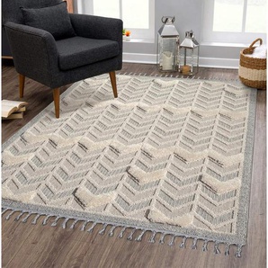 Carpet City Hochflor-Teppich VALENCIA 920, rechteckig, Höhe: 20 mm, Läufer, Boho-Stil, Hochtief-Muster/ 3D-Effekt, mit Fransen