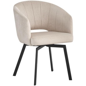 Carryhome Armlehnstuhl, Schwarz, Beige, Metall, Textil, Flachrohr, 57x62.5x81 cm, inklusive Armlehnen, Sitzfläche 180° drehbar, Esszimmer, Stühle,