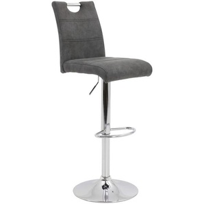 Carryhome Barhocker, Anthrazit, Textil, Rundrohr, Bodenplatte, 38x97-119x50 cm, Sitzfläche 360° drehbar, mit Griff, Esszimmer, Barmöbel, Barhocker