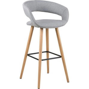 Carryhome Barhocker, Hellgrau, Holz, Metall, Textil, Eiche, massiv, zylindrisch, 55x89x46 cm, Esszimmer, Barmöbel, Barhocker