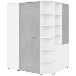 Carryhome Begehbarer , Grau, Weiß , Holzwerkstoff , Betonoptik , 16 Fächer , 124x199x148 cm , Typenauswahl, Beimöbel erhältlich, umfangreiches Zubehör in verschiedenen Holzdekoren erhältlich , Kinder & Jugendmöbel, Jugendmöbel, Jugendkleiderschränke
