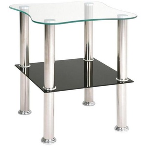 Carryhome Beistelltisch, Klar, Schwarz, Edelstahl, Metall, Glas, formgebogen, Säule, 40x47x40 cm, Wohnzimmer, Wohnzimmertische, Beistelltische,
