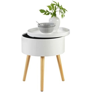 Carryhome Beistelltisch, Natur, Weiß, Holz, Holzwerkstoff, Pinie, teilmassiv, rund, rund, 38x48.5x38 cm, Stauraum, Wohnzimmer, Wohnzimmertische, Beistelltische