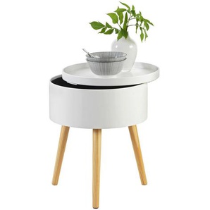 Carryhome Beistelltisch, Natur, Weiß, Holz, Holzwerkstoff, Pinie, teilmassiv, rund, rund, 38x48.5x38 cm, Stauraum, Wohnzimmer, Wohnzimmertische,