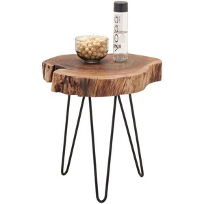 Carryhome Beistelltisch, Schwarz, Akazie, Holz, Metall, Akazie, massiv, Freiform, 48x48x35-40 cm, Wohnzimmer, Wohnzimmertische, Beistelltische, Beistelltische Metall