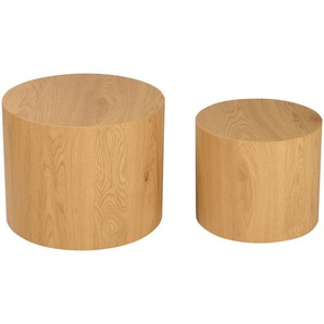 Carryhome Beistelltischset, Eiche, Holzwerkstoff, 2-teilig, rund, Sockel, 38-48x32-38x38-48 cm, Wohnzimmer, Wohnzimmertische, Satztische