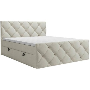 Carryhome Boxbett, Creme, Textil, H3, Höhe ca. 20 cm, 180x200 cm, Bettkasten, gepolstertes Kopfteil, Topper durchgehend, in verschiedenen Größen