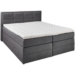 Carryhome Boxspringbett, Anthrazit, Textil, H2 + H3, 7-Zonen, Höhe ca. 18 cm, 180x200 cm, Bettkasten, Federkernmatratze, in verschiedenen Holzarten