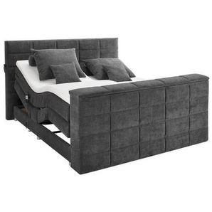 Carryhome Boxspringbett, Anthrazit, Textil, H2 + H3, 7-Zonen, Höhe ca. 18 cm, 180x200 cm, gepolstertes Kopfteil, Topper durchgehend, Wendematratze mit