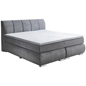 Carryhome Boxspringbett, Grau, Textil, H2 + H3, 7-Zonen, Höhe ca. 19 cm, 180x200 cm, gepolstertes Kopfteil, Topper durchgehend, Wendematratze mit