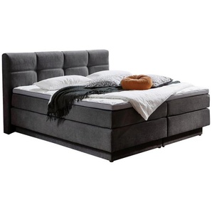 Carryhome Boxspringbett, Grau, Textil, H2 + H3, 7-Zonen, Höhe ca. 24 cm, 180x200 cm, Bettkasten, gepolstertes Kopfteil, Topper durchgehend,