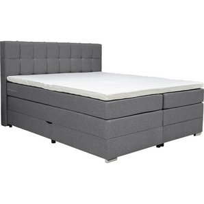 Carryhome Boxspringbett, Grau, Textil, H3, 5-Zonen, Höhe ca. 18 cm, 180x200 cm, Topper durchgehend, in verschiedenen Größen erhältlich, Schlafzimmer,