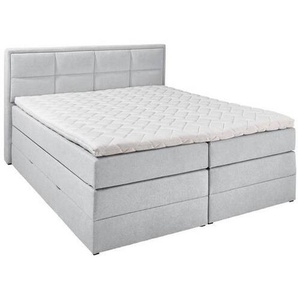 Carryhome Boxspringbett, Greige, Textil, H2 + H3, 7-Zonen, Höhe ca. 18 cm, 180x200 cm, Topper durchgehend, Stoffauswahl, Bettkasten,