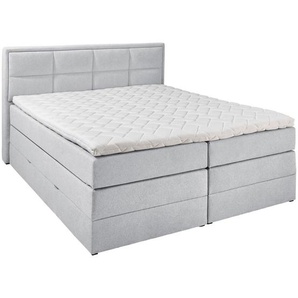 Carryhome Boxspringbett, Greige, Textil, H2 + H3, 7-Zonen, Höhe ca. 18 cm, 180x200 cm, Stoffauswahl, Topper durchgehend, Bettkasten,