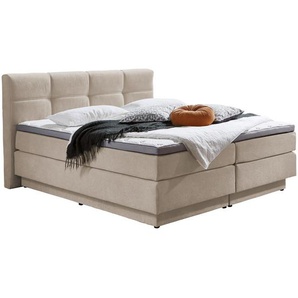 Carryhome Boxspringbett, Natur, Textil, H2 + H3, 7-Zonen, Höhe ca. 24 cm, 180x200 cm, Bettkasten, gepolstertes Kopfteil, Stoffauswahl, Topper