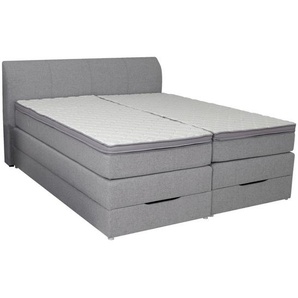 Carryhome Boxspringbett, Silber, Textil, H2 + H3, 7-Zonen, Höhe ca. 20 cm, 200x200 cm, Topper geteilt, Schlafzimmer, Betten, Doppelbetten