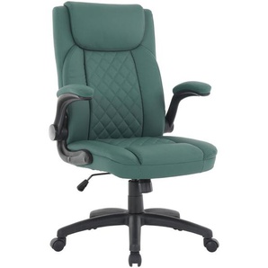 Carryhome Chefsessel, Dunkelgrün, Metall, Kunststoff, Textil, Drehkreuz, 63.5x110-120x68 cm, gepolsterte Armlehnen, Sitzfläche 360° drehbar,