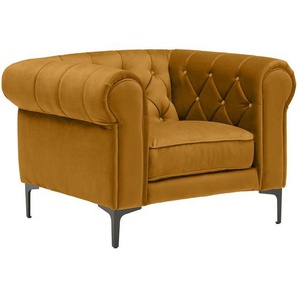 Carryhome Chesterfield-Sessel , Gelb , Textil , 105x75x90 cm , Stoffauswahl , Wohnzimmer, Sessel, Chesterfield-Sessel